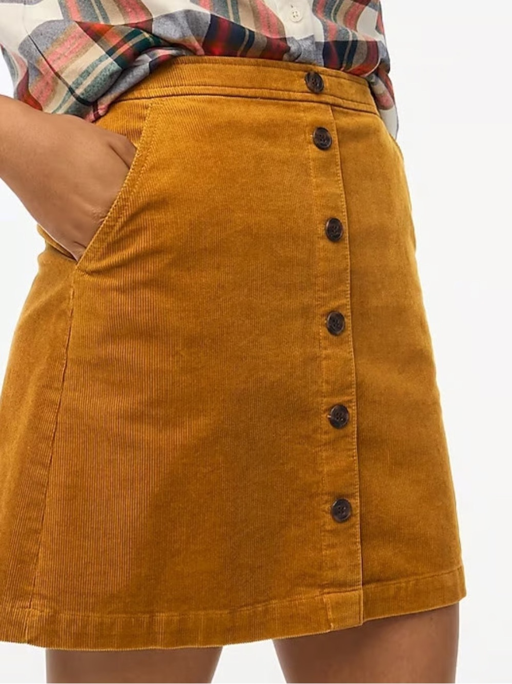 J. Crew Mustard Yellow Corduroy Button-Front Mini Skirt
